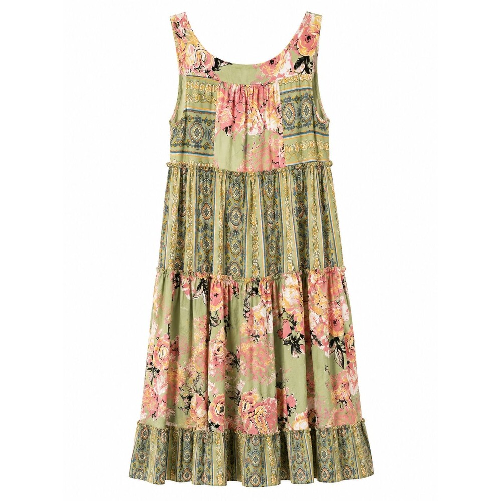 NWT Davi & Dani Boho Patchwork Floral Maxi Dress Tiered Sleeveless Size S